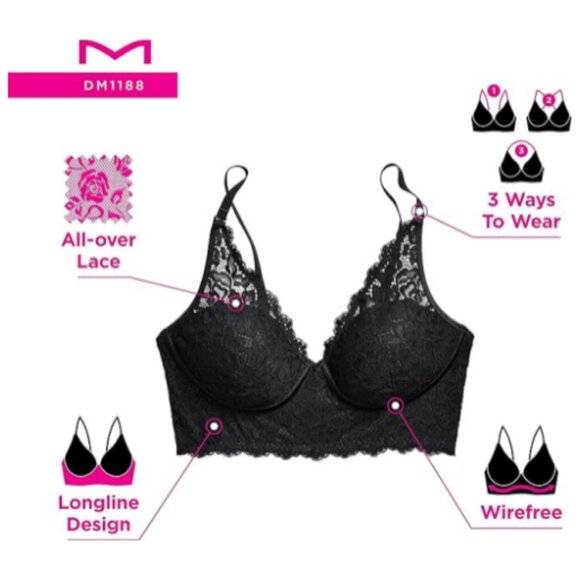 **Maidenform** Wireless Bralette, Convertible 40C Black NWT DM1188 - Picture 6 of 7